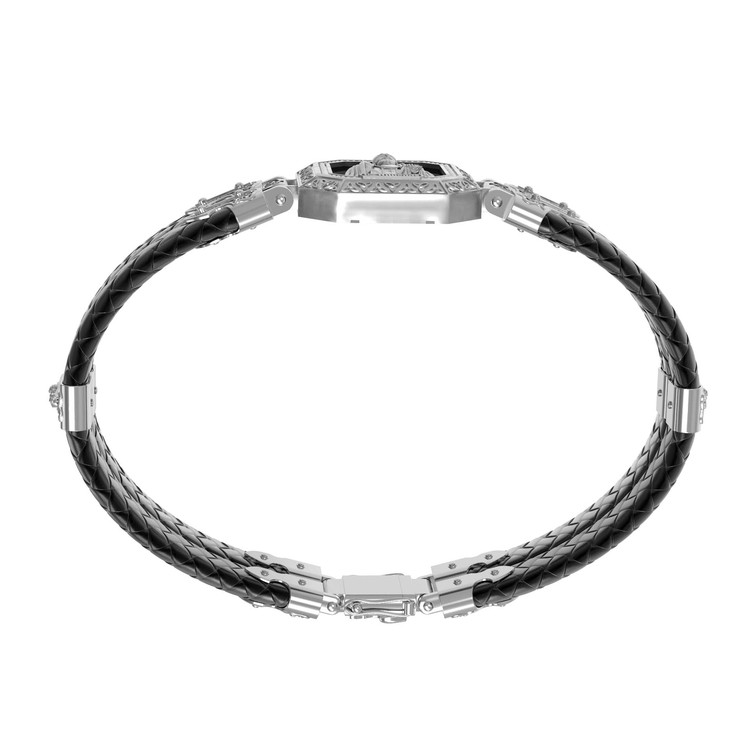 Браслет из белого золота c шнурком и ониксом