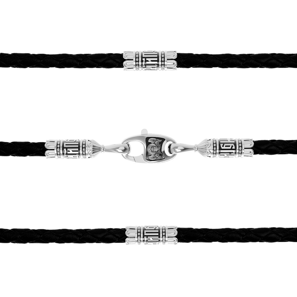 Шнурок кожаный из белого золота c кожаным шнурком