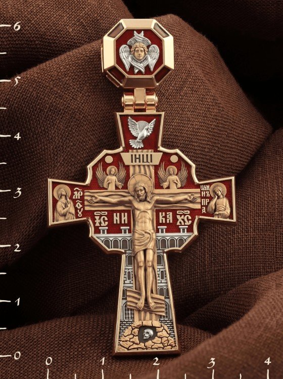 Крест из золота c эмаль