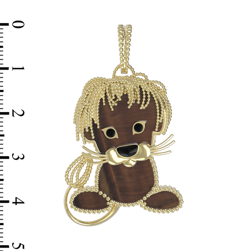 Подвеска из лимонного золота c эмаль и тигровым глазом