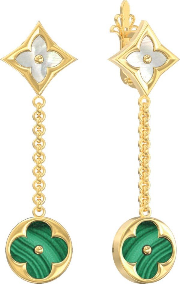 Серьги из лимонного золота c малахитом и перламутром