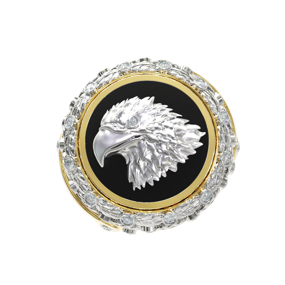 Кольцо из лимонного золота c бриллиантами и ониксом