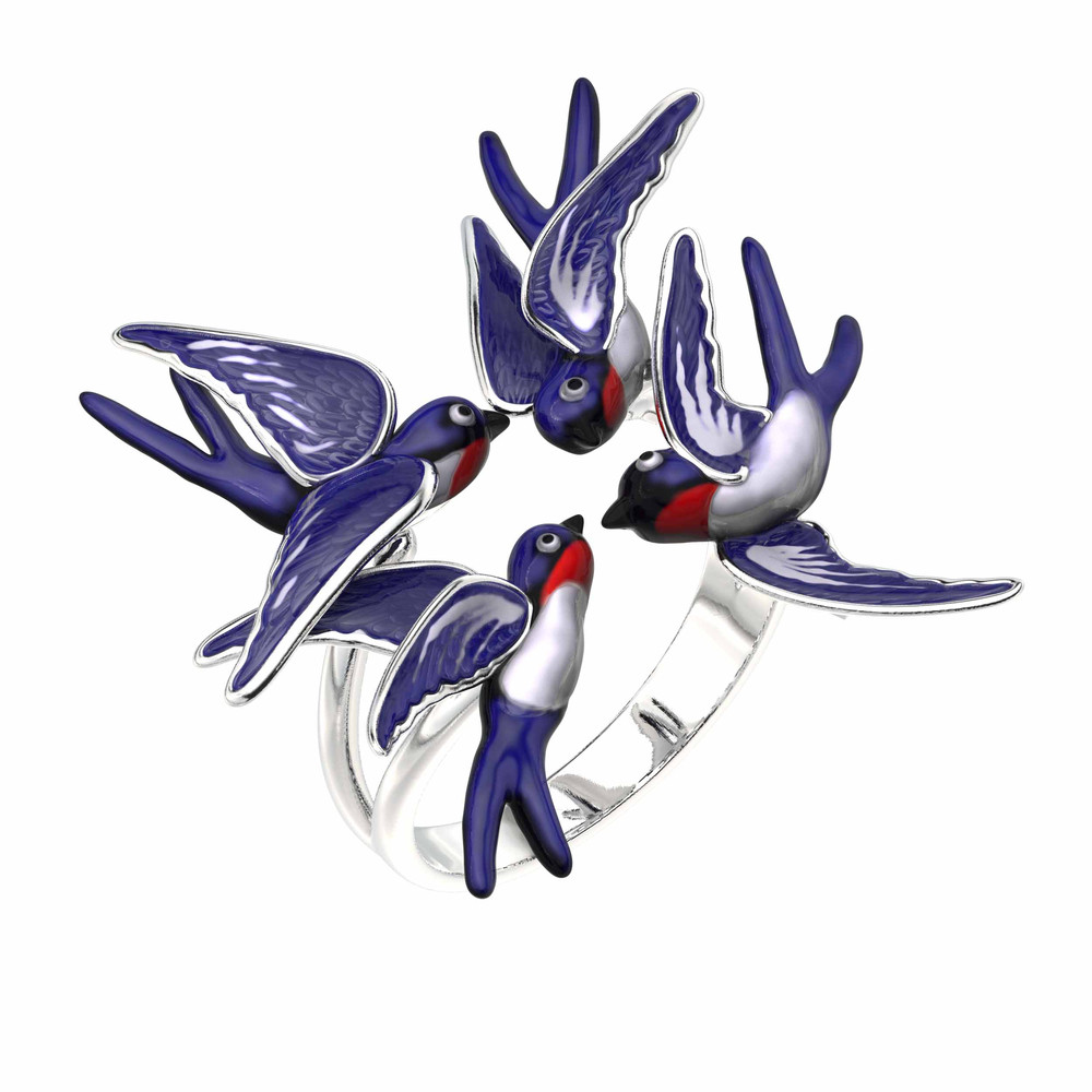 Кольцо из белого золота c эмаль