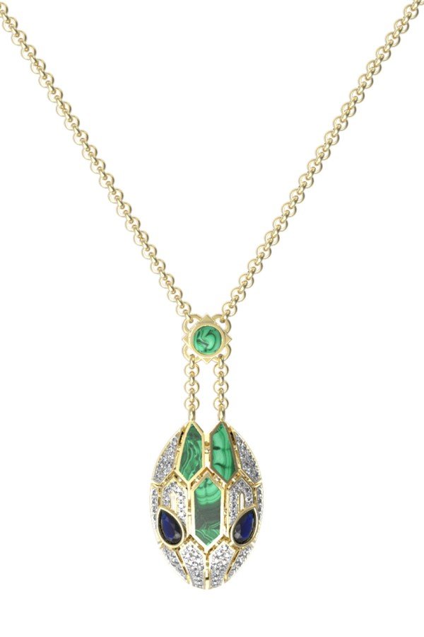 Колье из лимонного золота c бриллиантами, сапфиром и малахитом