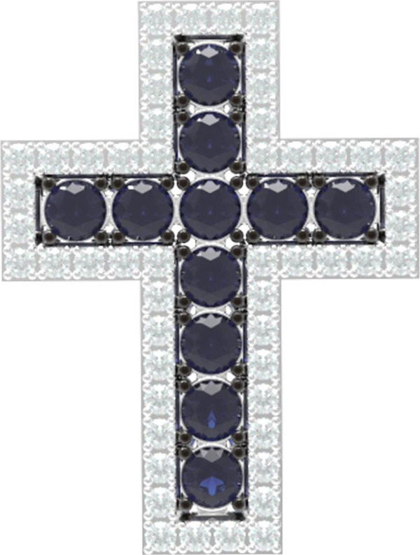 Крест из белого золота c бриллиантами и сапфиром