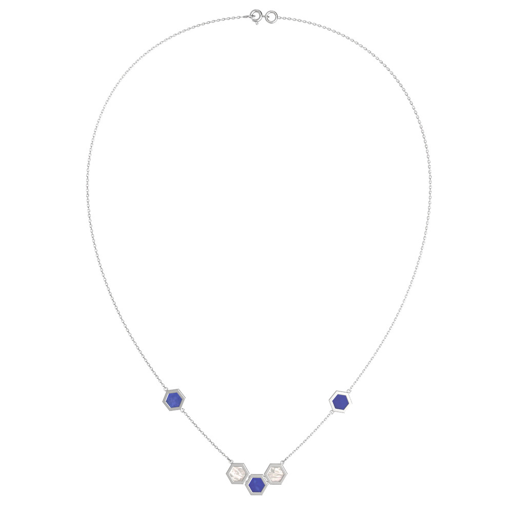 Колье из белого золота c лазуритом и перламутром