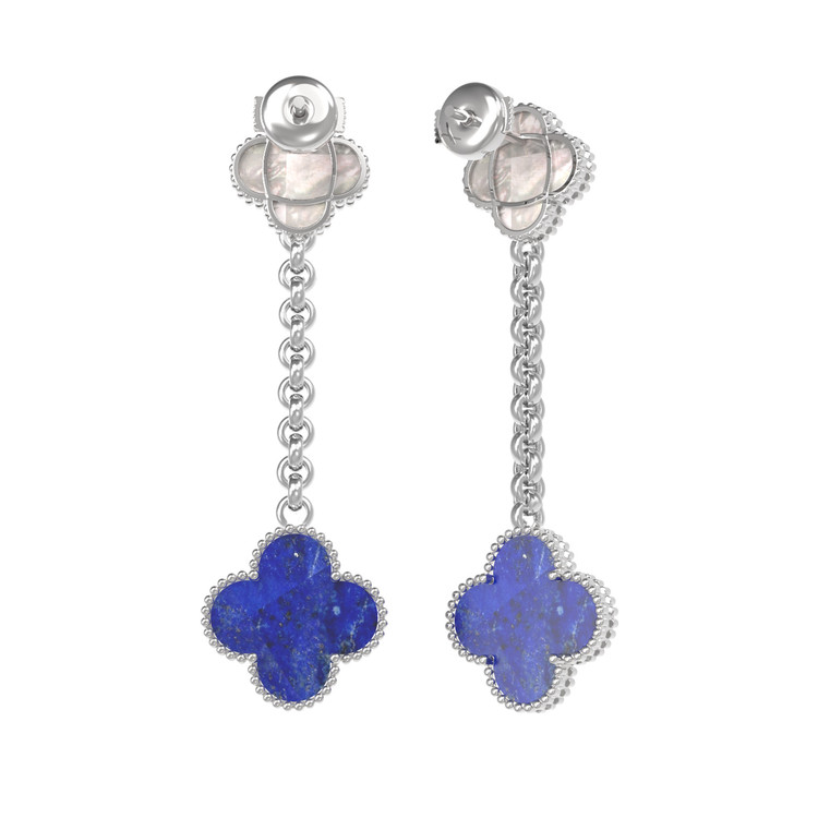 Серьги из белого золота c лазуритом и перламутром