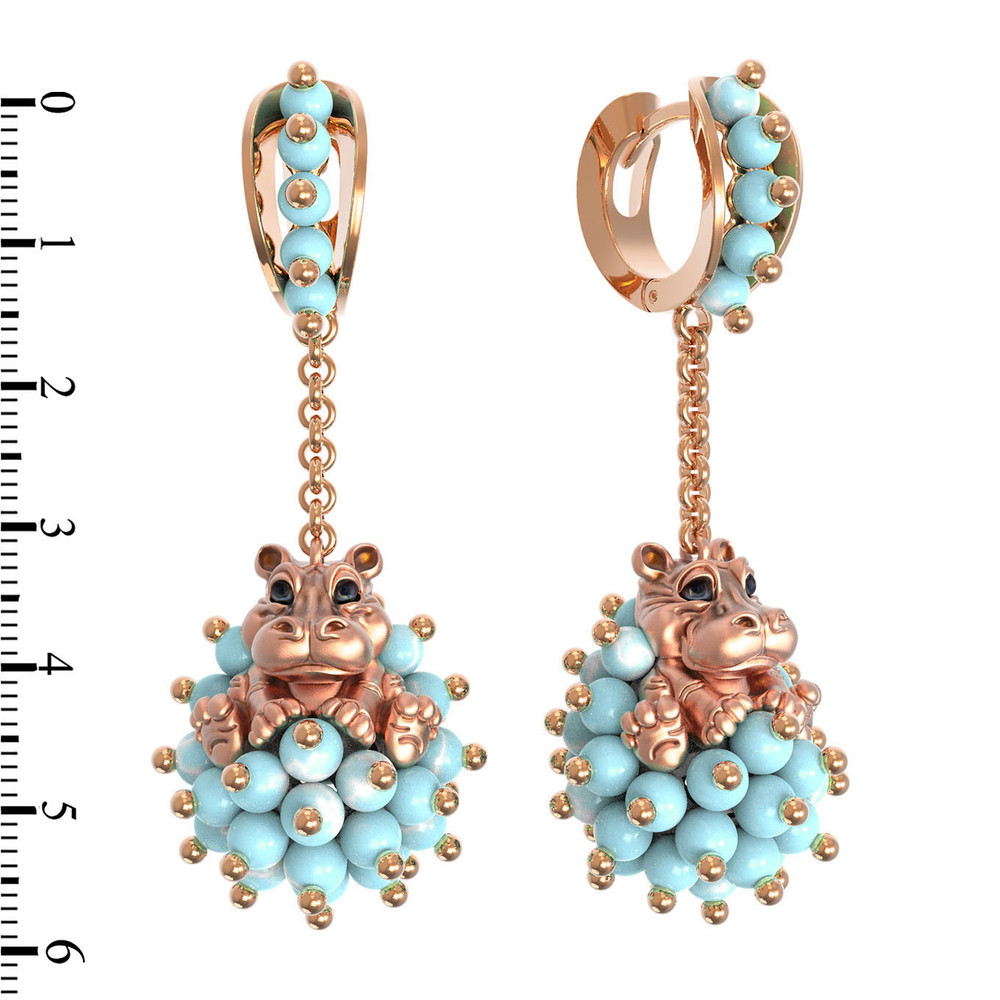 Серьги из золота c эмаль и бирюзой