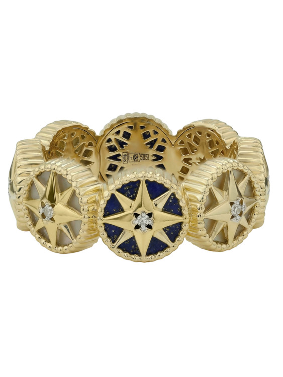 Кольцо из лимонного золота c бриллиантами, лазуритом и перламутром