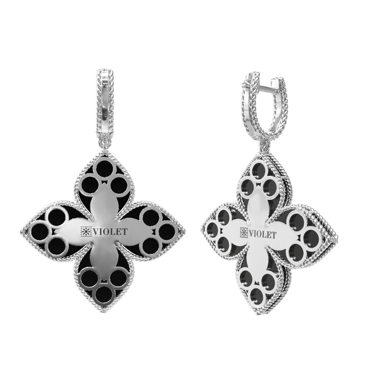 Серьги из белого золота c бриллиантами и ониксом