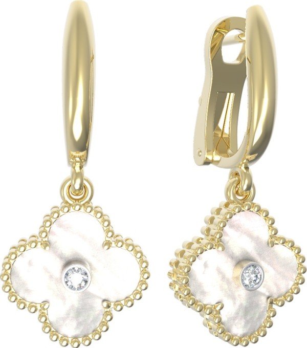 Серьги из лимонного золота c бриллиантами и перламутром