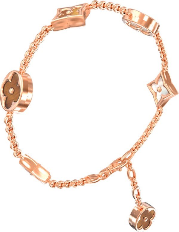 Браслет из золота c тигровым глазом и перламутром