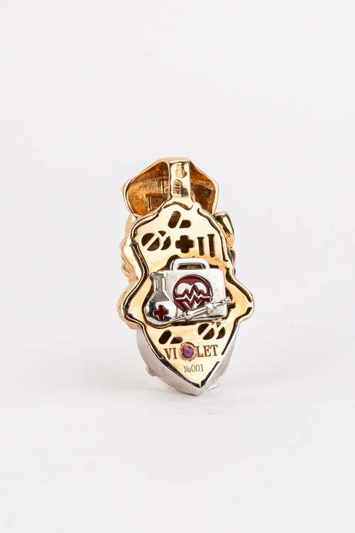 Подвеска из золота c эмаль , бриллиантами и рубином