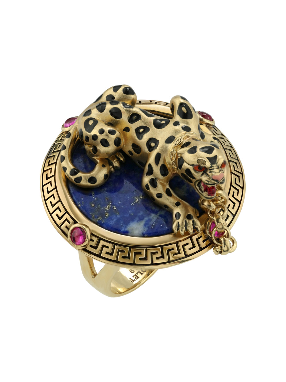 Кольцо из лимонного золота c эмаль , рубином и лазуритом