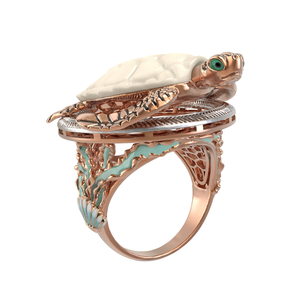 Кольцо из золота c эмаль и бивнем мамонта