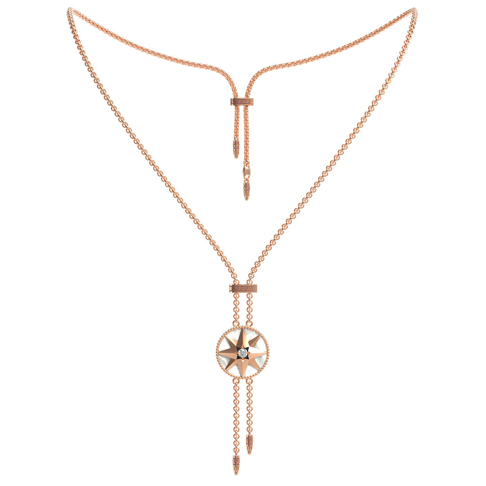 Колье из золота c фианитом, ониксом и перламутром