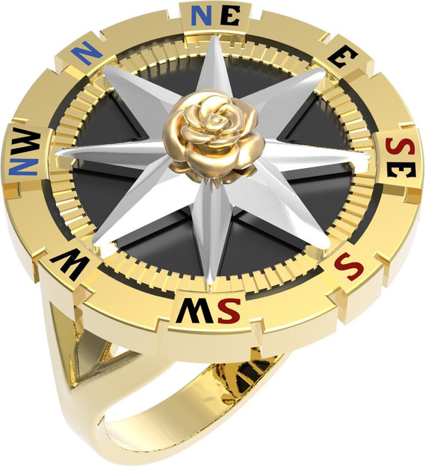 Кольцо из лимонного золота c эмаль и ониксом