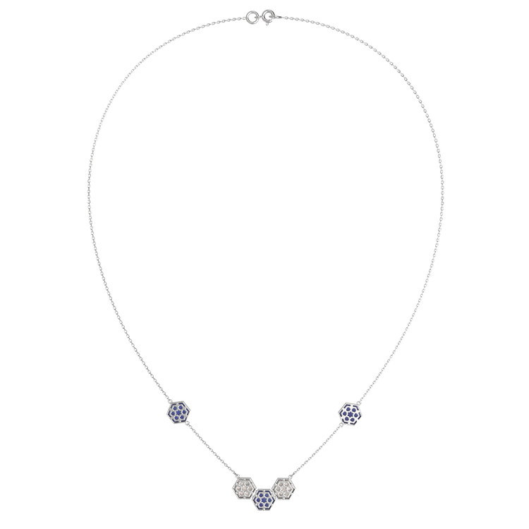 Колье из белого золота c лазуритом и перламутром