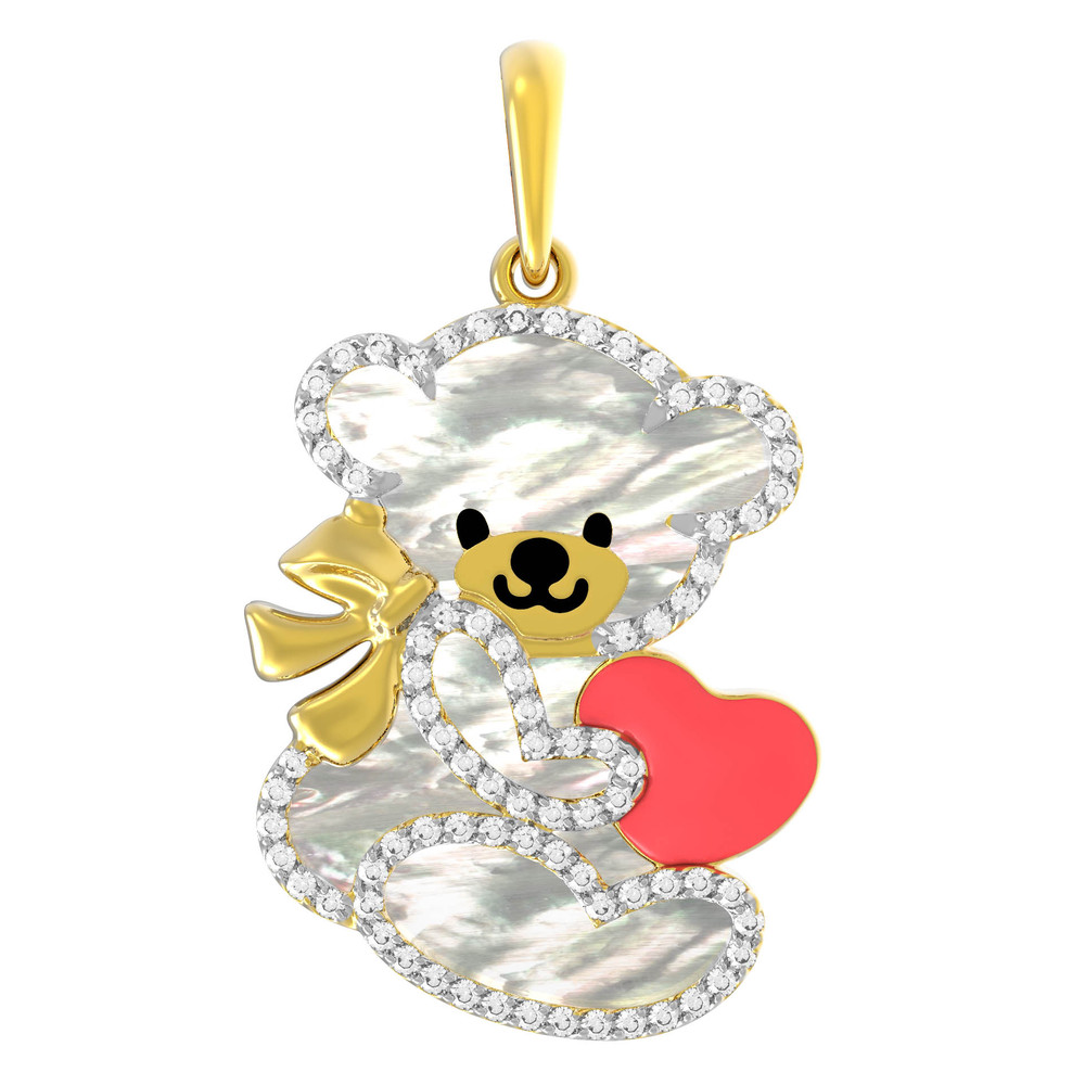 Подвеска из лимонного золота c эмаль , фианитом и перламутром