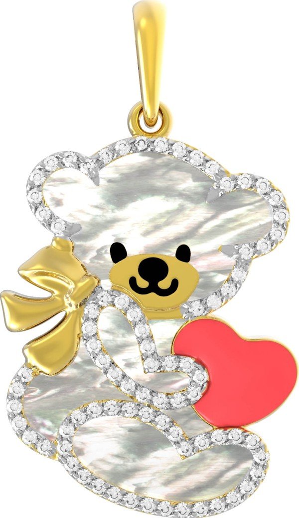 Подвеска из лимонного золота c эмалью, фианитом и перламутром