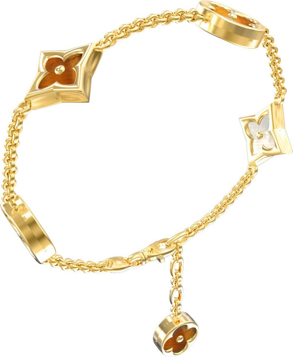 Браслет из лимонного золота c тигровым глазом и перламутром