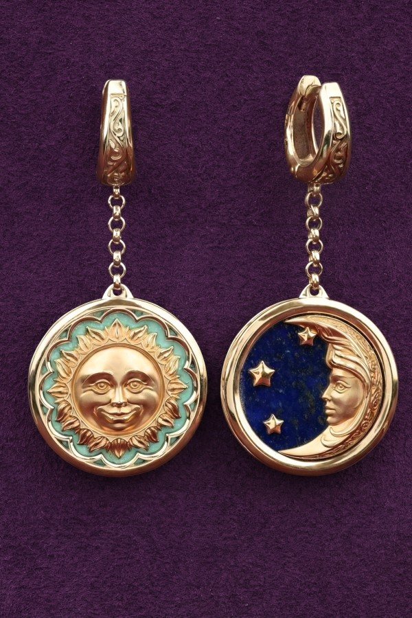 Серьги из золота c бирюзой и лазуритом