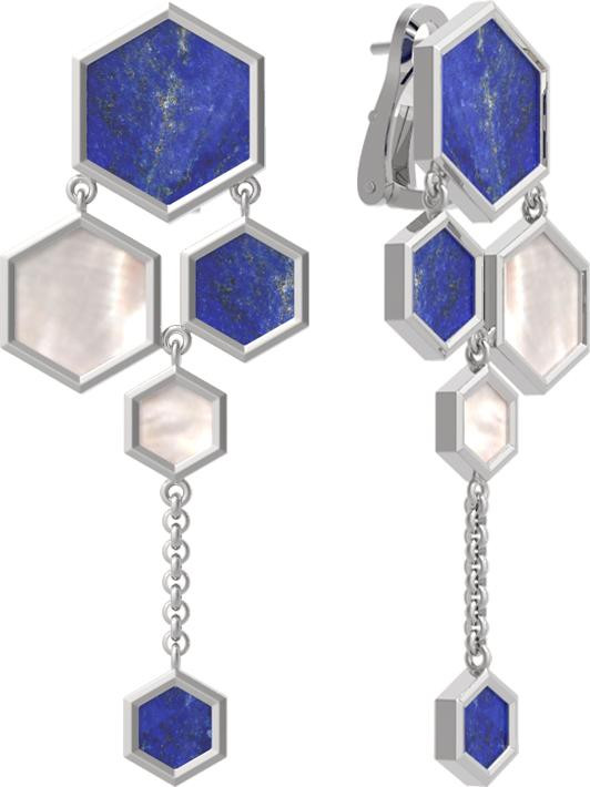 Серьги из белого золота c лазуритом и перламутром