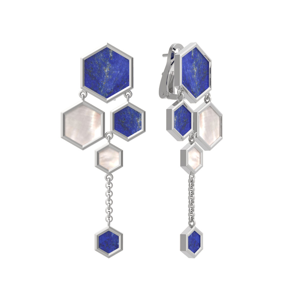 Серьги из белого золота c лазуритом и перламутром