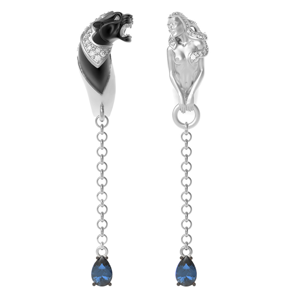 Серьги из белого золота c фианитом и топазом London