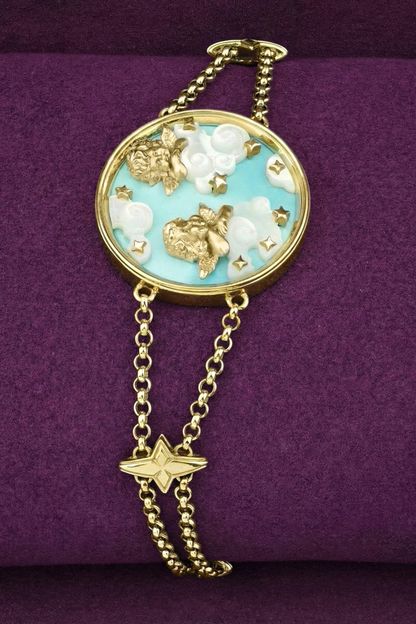 Браслет из лимонного золота c бирюзой и перламутром