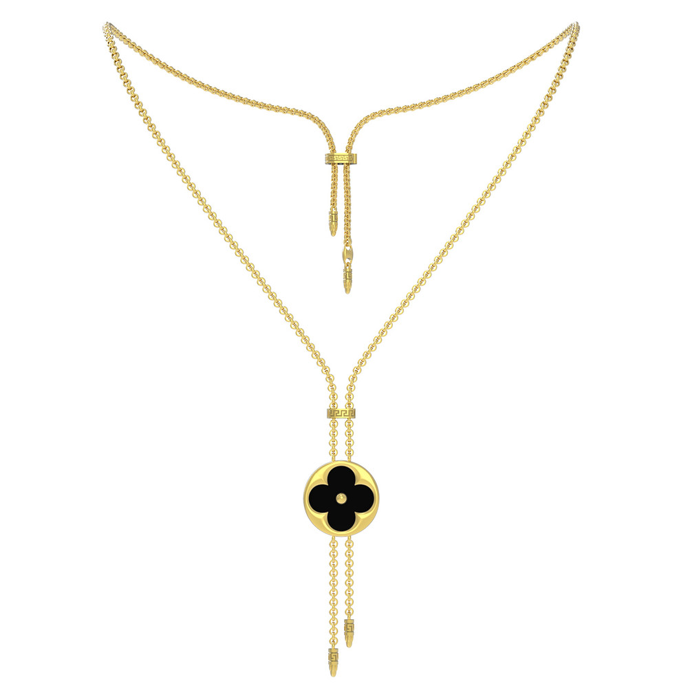 Колье из лимонного золота c ониксом и перламутром