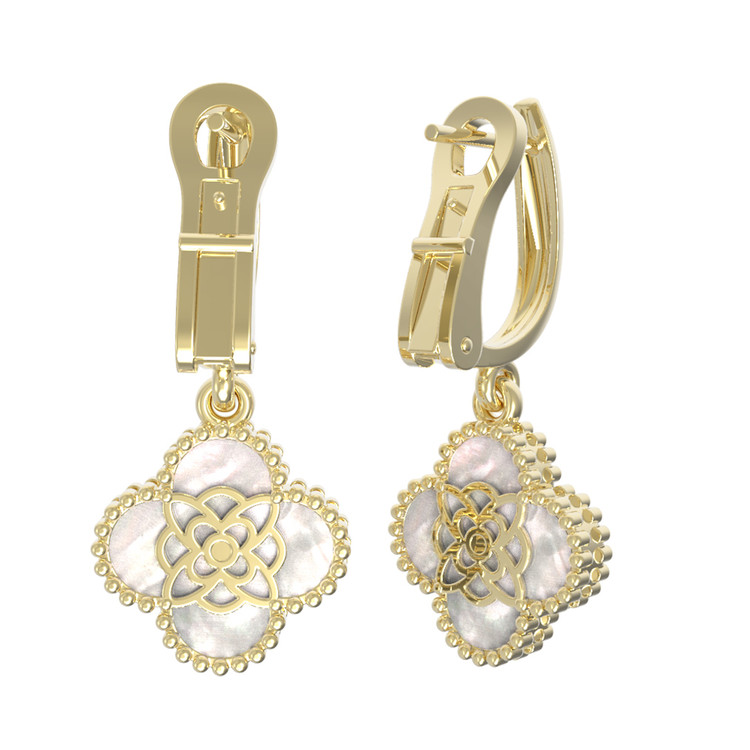 Серьги из лимонного золота c бриллиантами и перламутром