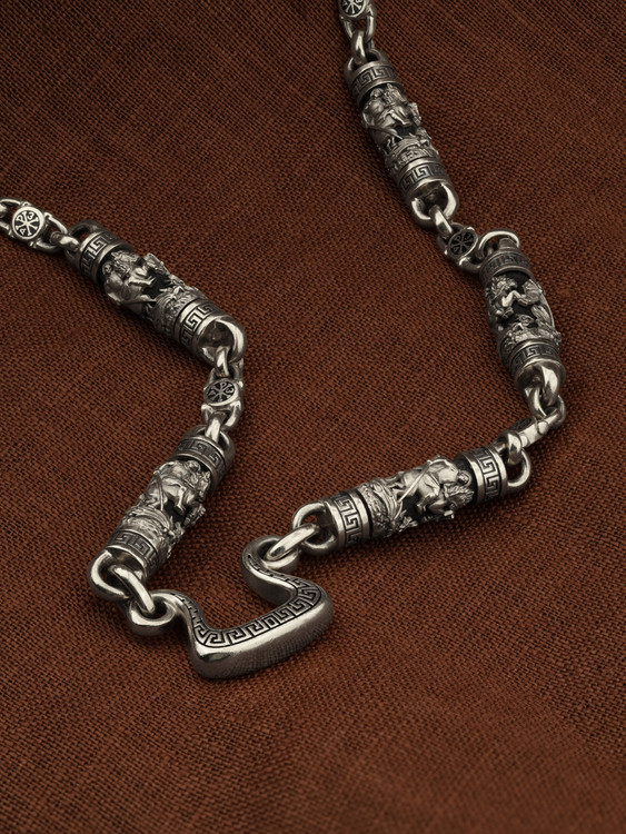 Цепь из белого золота c эмаль и эбеновым деревом