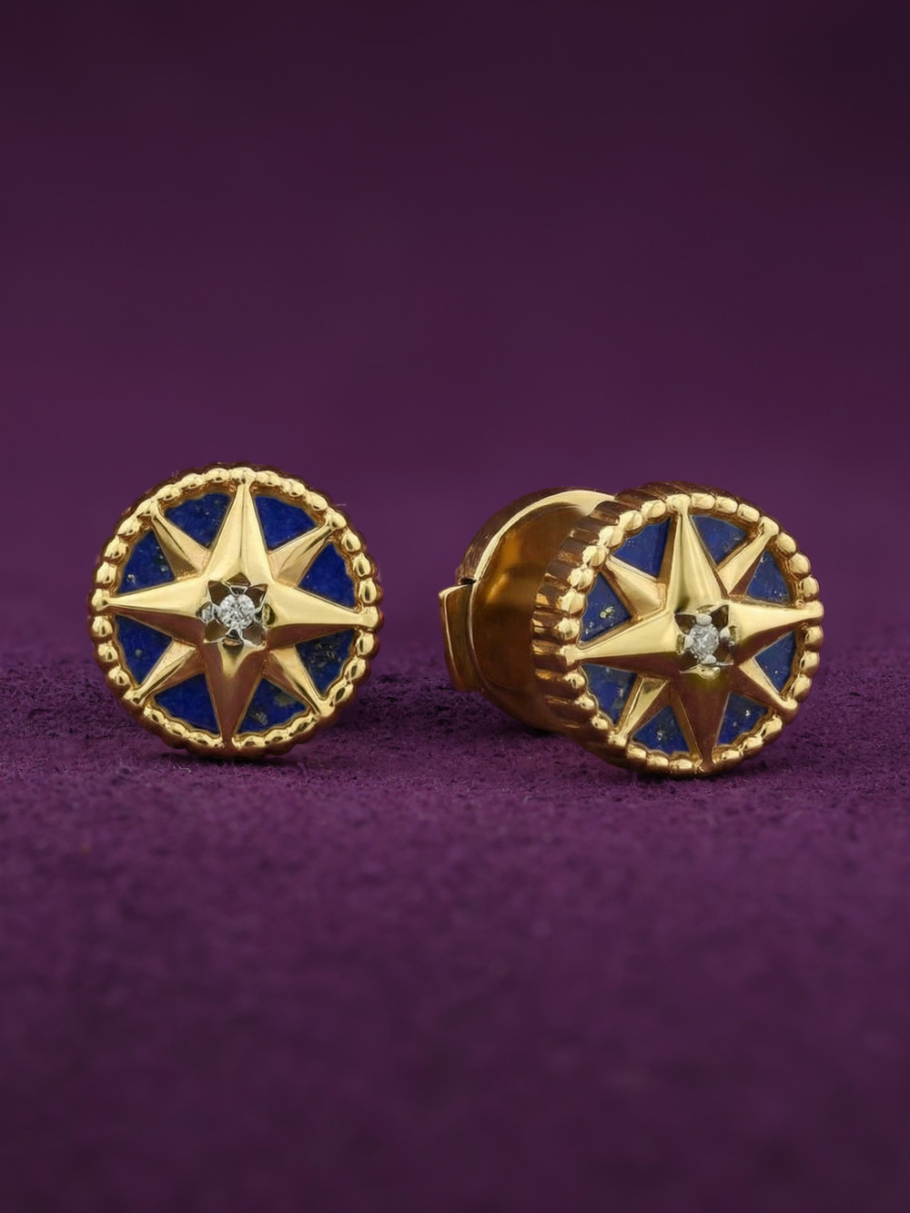 Серьги из лимонного золота c бриллиантами и лазуритом