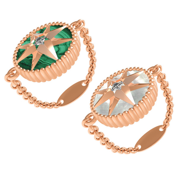 Кольцо из золота c фианитом, малахитом и перламутром