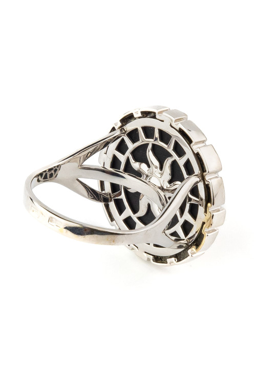 Кольцо из белого золота c эмаль и ониксом