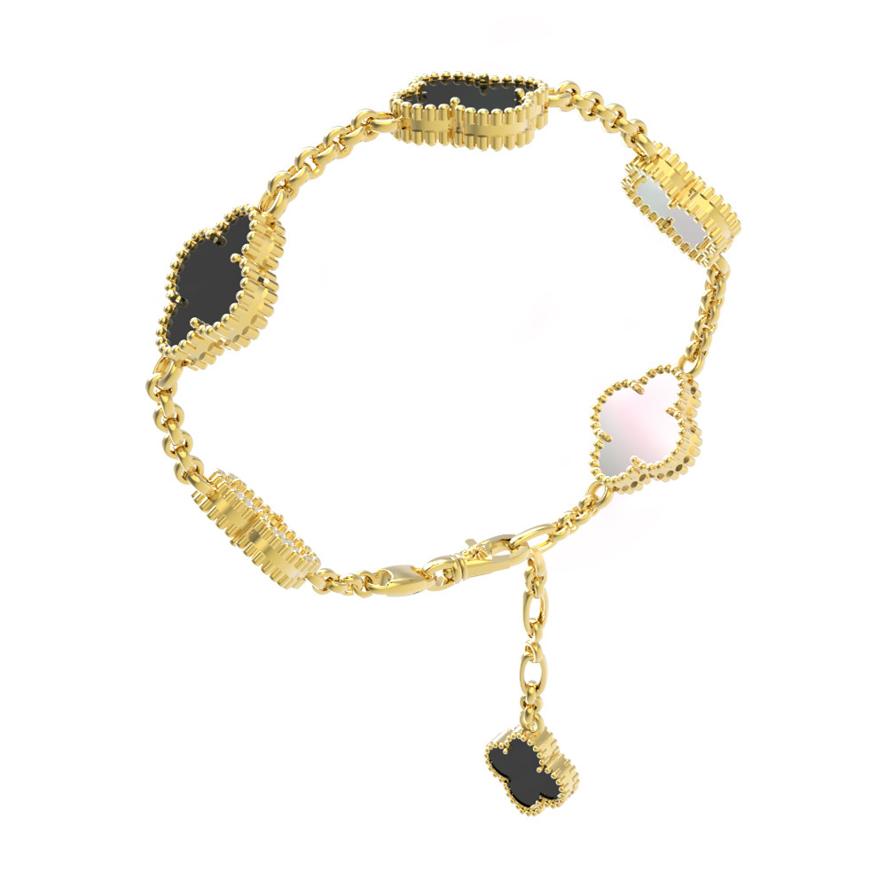 Браслет из лимонного золота c ониксом и перламутром