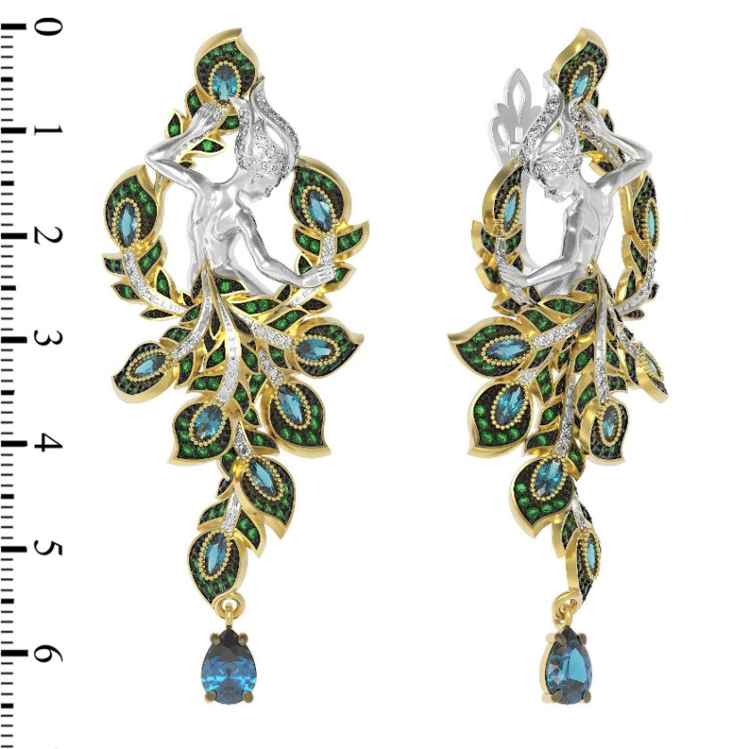 Серьги из лимонного золота c фианитом и топазом London Blue