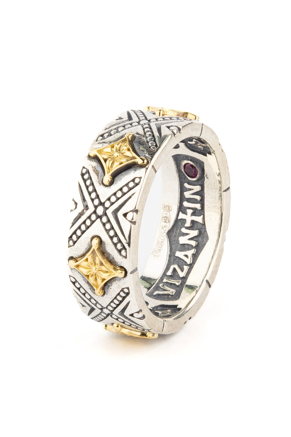 Кольцо из серебра и золота c рубином