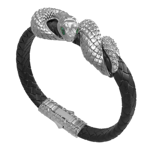 Браслет из белого золота c бриллиантами, изумрудом и шнурком