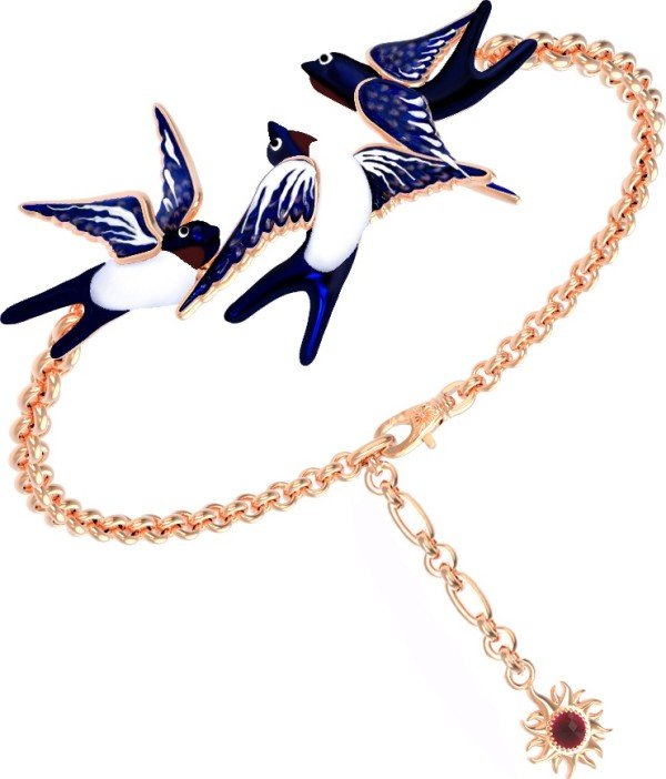 Браслет из золота c эмалью и рубином