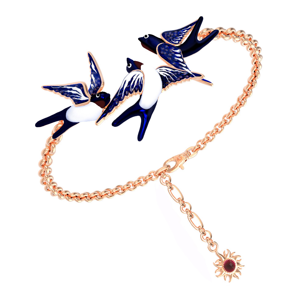 Браслет из золота c эмаль и рубином