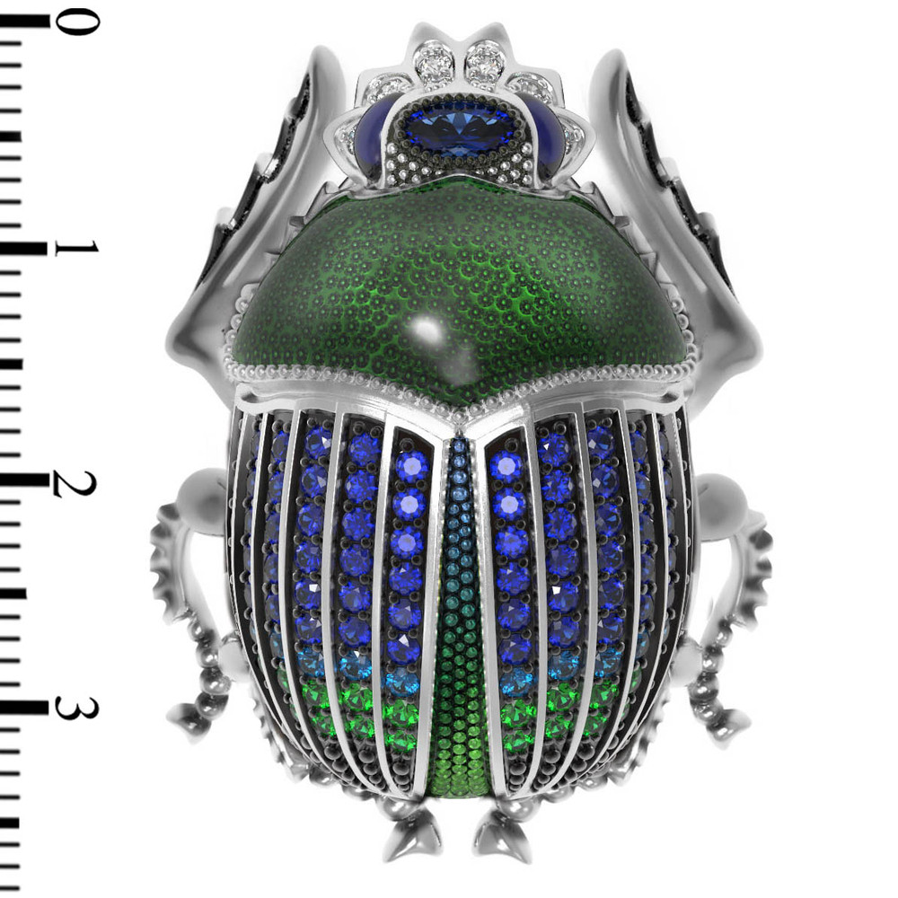 Брошь из белого золота c эмаль , фианитом и сапфиром