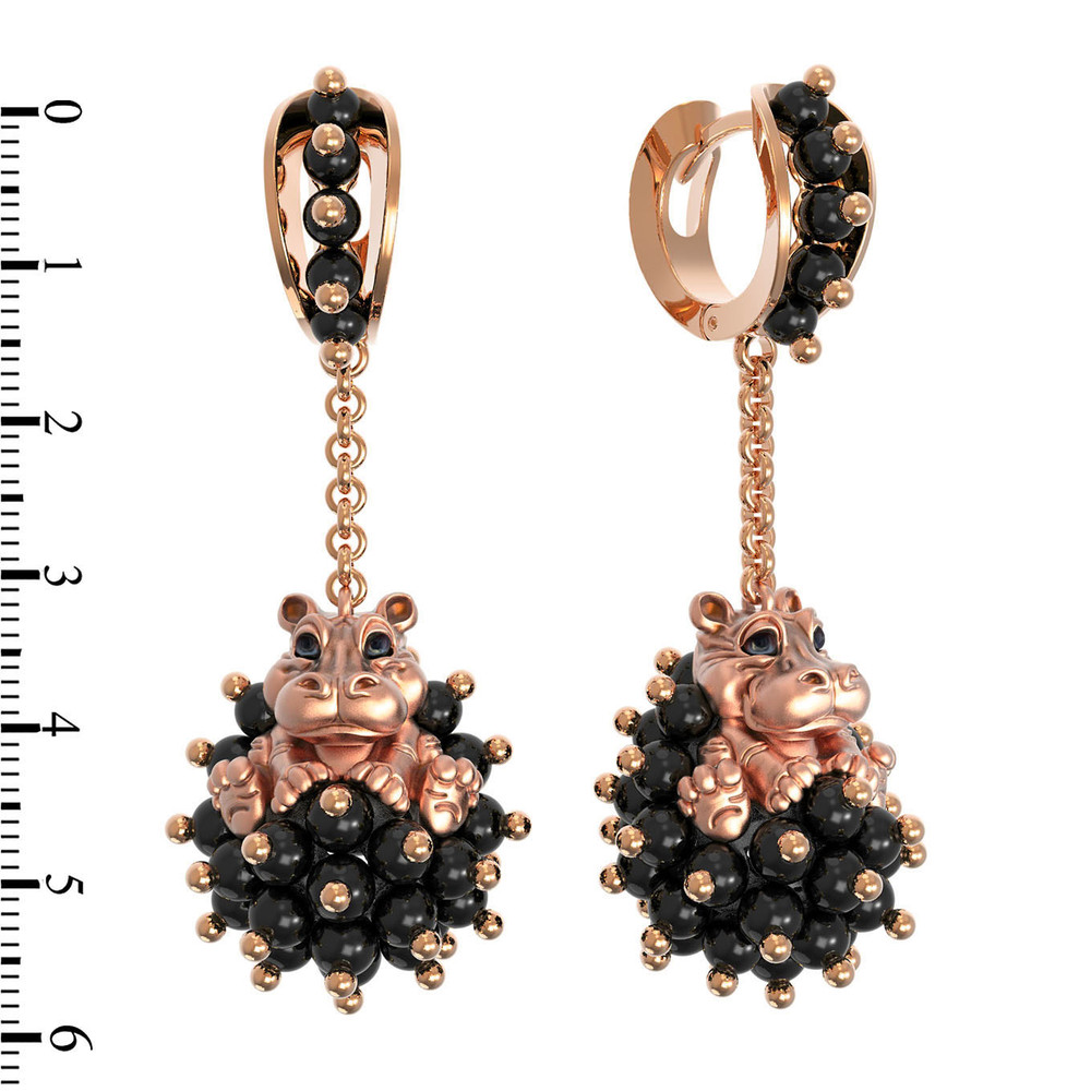 Серьги из золота c эмаль и ониксом