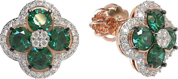 Серьги из золота c бриллиантами и изумрудом