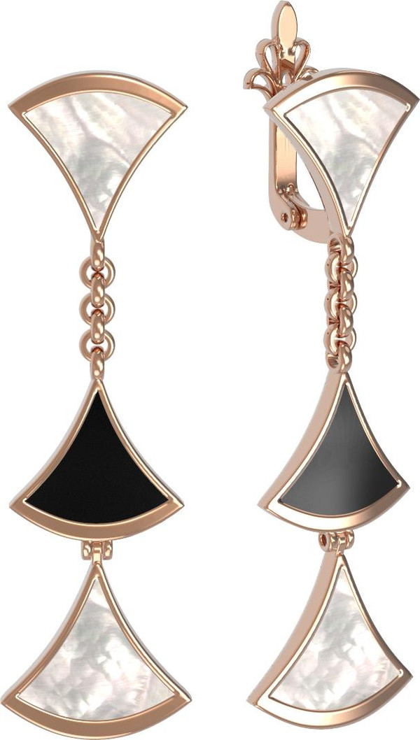 Серьги из золота c ониксом и перламутром