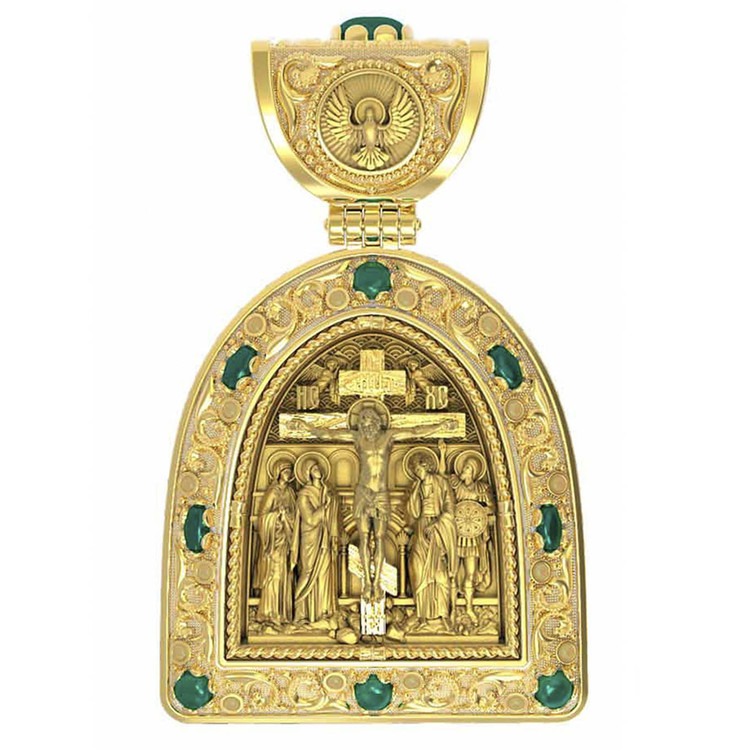 Образок из лимонного золота c эмаль и хризопразом