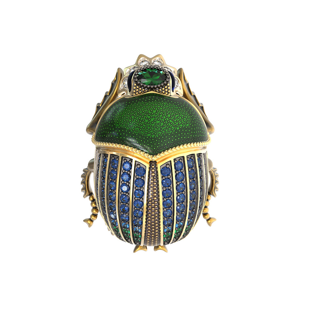 Брошь из лимонного золота c эмаль , фианитом и турмалином