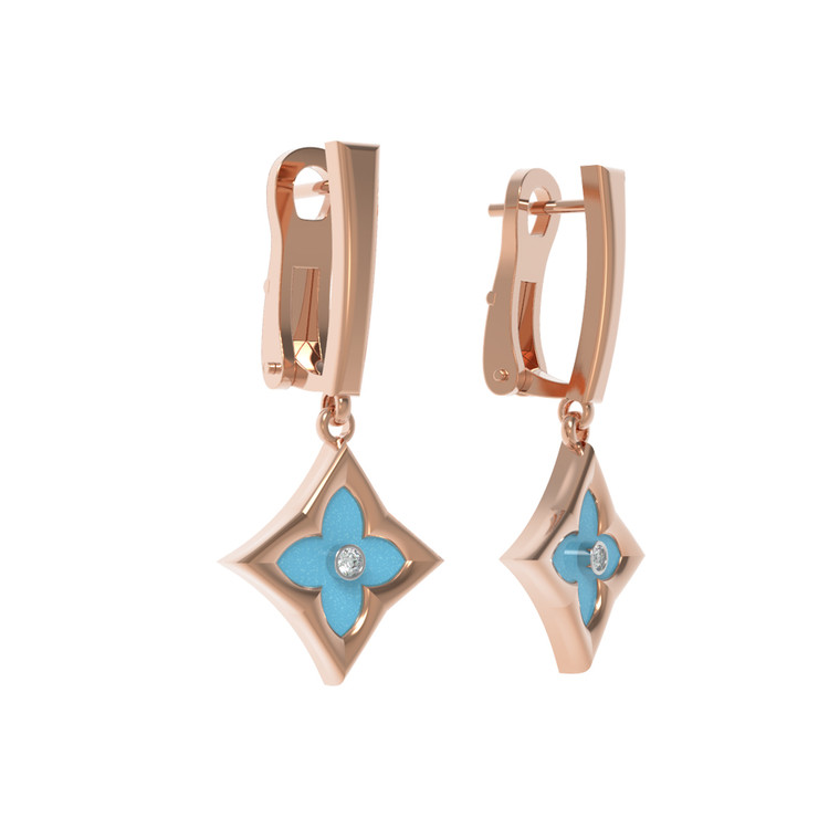 Серьги из золота c бриллиантами и бирюзой