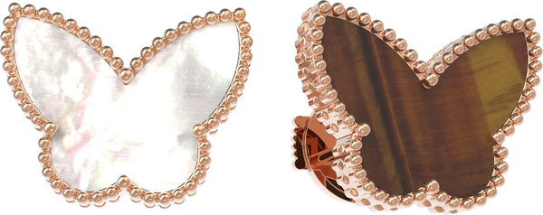 Серьги из золота c тигровым глазом и перламутром